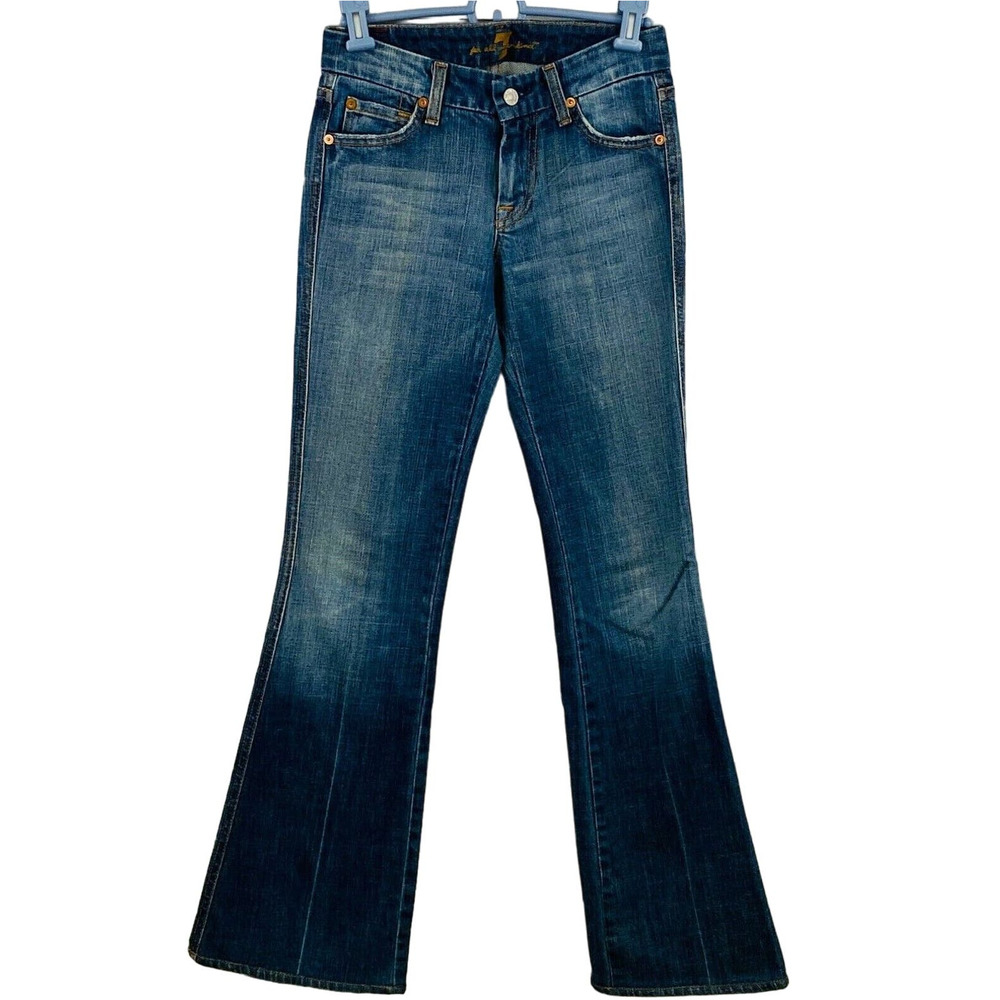Womens 24 7 for All Mankind Jeans A Pocket Flare Stretch Medium Wash Blue